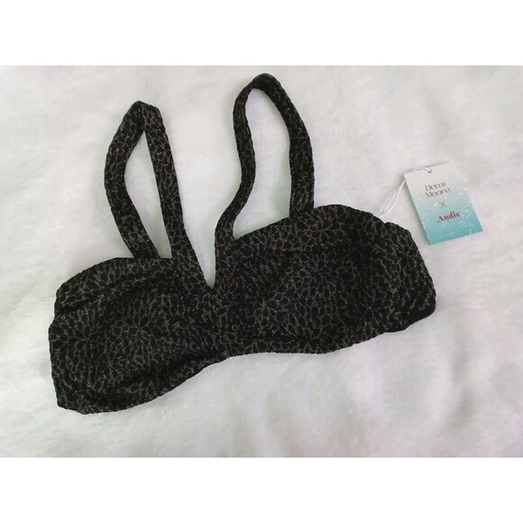 Andie x Demi Moore The Monaco Swim Top Black Gold Floral Jacquard Size L - Picture 3 of 9